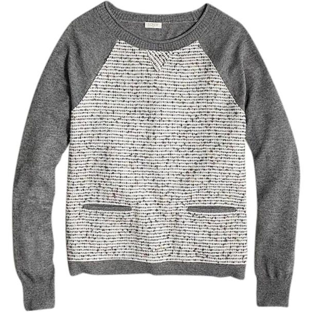 J.Crew Tweed-front Baseball Style Gray Sweater XS